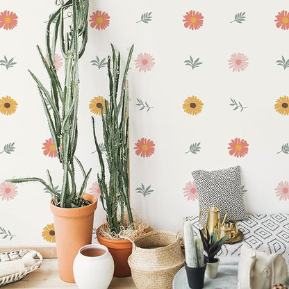 Daisy Wall Decals Boho Flower Wall Stickers 72 PCS for Girls Room Playroom Nursery, Removable Daisy Wall Decal Boho Peel and Stick Kids Room Decor Vinyl Murals DIY Decorations (12 Sheets)
