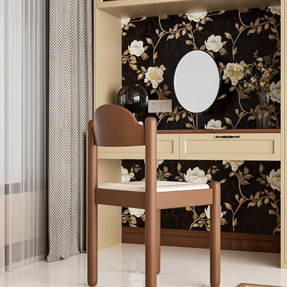 Black Golden Floral Peel and Stick Wallpaper Flowers Contact Paper 17.5"x118" Self Adhesive Waterproof Vintage Dark Floral Wall Paper for Shelf Liner Cabinet Decor