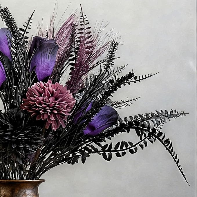 Vintage Purple Artificial Bouquet Roses, Dahlias, Ferns Arrangement Elegant Home Decor Floral Arrangement Artificial Flowers, Decorative Blooms Photography Props
