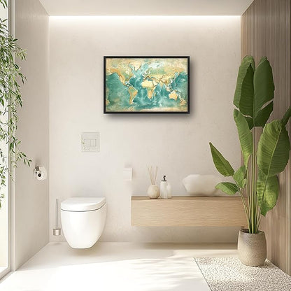 World Map Large Wall Art Framed Wall Decor for Living Room, Map Pictures Oversized Canvas Print Painting Modern Extra Large Framed Artwork for Bedroom Office Home Decor 36"x24"