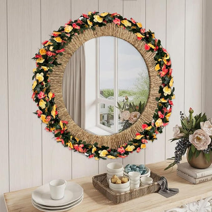 16Pcs 126Ft Pink&Yellow Rose Garland, Fake Rose Hanging Flowers, Artificial Flower Vine, Hanging Floral Vine Garland for Wedding, Birthday Party, Wall Arch, Halloween, Christmas Garden Backdrop Decor