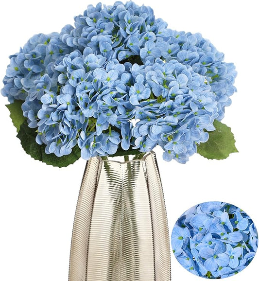 Kimura's Cabin 5Pcs 21inch Realistic Blue Artificial Hydrangea Flowers Real Touch Faux Hydrangeas with Stem Bouquet for Wedding Home Baby Shower Party Table Centre Decoration(Blue)