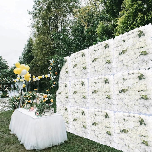 LOYALHEARTDY 12 Pack Artificial Flower Wall Panels 24" x 16" Wall Backdrop Faux Hydrangea and Rose Flower Backdrop Panels for Decor Wedding Party Event Decoration