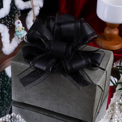 12 Pieces Black Pull Bow Wrapping Pull Bow Ribbon Pull Bows for Wedding Baskets,6 Inches Diameter Gift Bows, Large Bows for Presents.