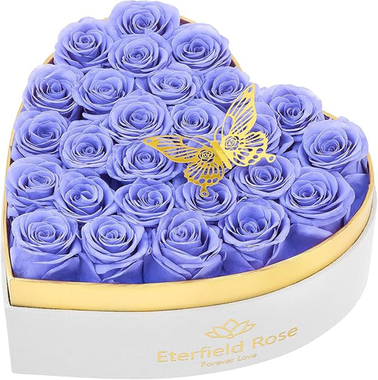Eterfield Forever Flowers in Heart Shape Box, Preserved Roses That Last Over a Year Preserved Flowers Birthday Gift for Her Mom Women Anniversary Valentine's Day Mother's Day (27 Roses, Light Purple)