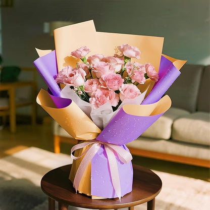 WRAPAHOLIC 20 Sheets Flower Wrapping Paper - 22.4 x 22.4 inch Yellow Purple Color Water-Resistant Floral Bouquet Wrapping Paper, Florist Supplies Packaging for Wedding Birthday Gift DIY