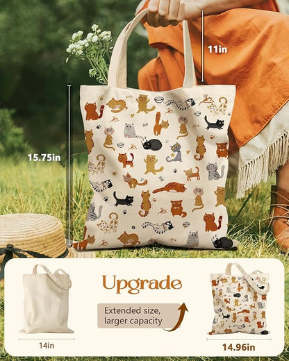 Aesthetic Tote Bag for Women- with Magnetic Buckle and Zipper Inner Pocket Cloth Cotton Canvas Tote Bags