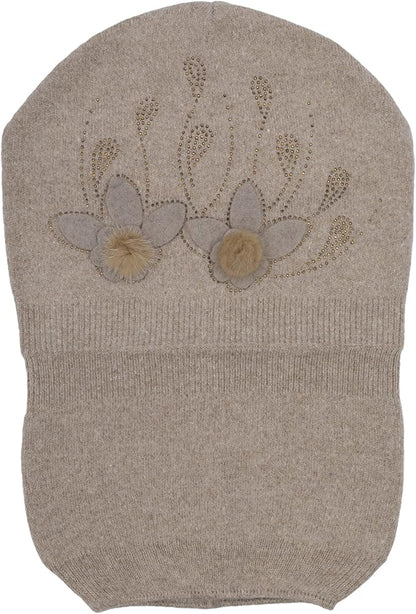ZLYC Women Floral Slouchy Beanie Hat Double Layer Winter Knit Skull Cap