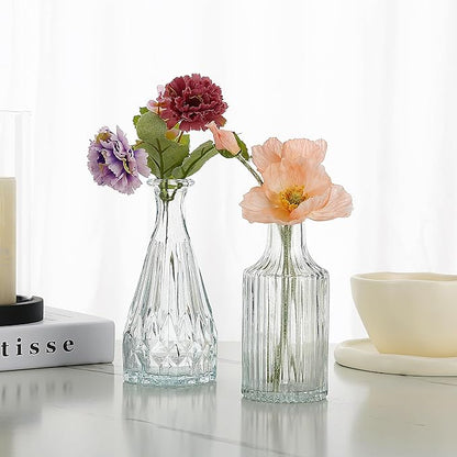 Glass Bud Vase Set of 5, Mini Clear Bud Vase for Centerpieces in Bulk, Small Vintage Flower Vases for Weddings Parties Home Table Decorative