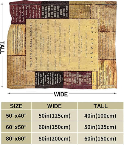 Christian Bible Blanket 10 Commandments Throw Blanket Christian Gifts and Decor Religious Bible Verse Blanket for Women Men Kids Adults Soft Warm Cozy Fleece Blanket for Couch Sofa Bed 60"x50"