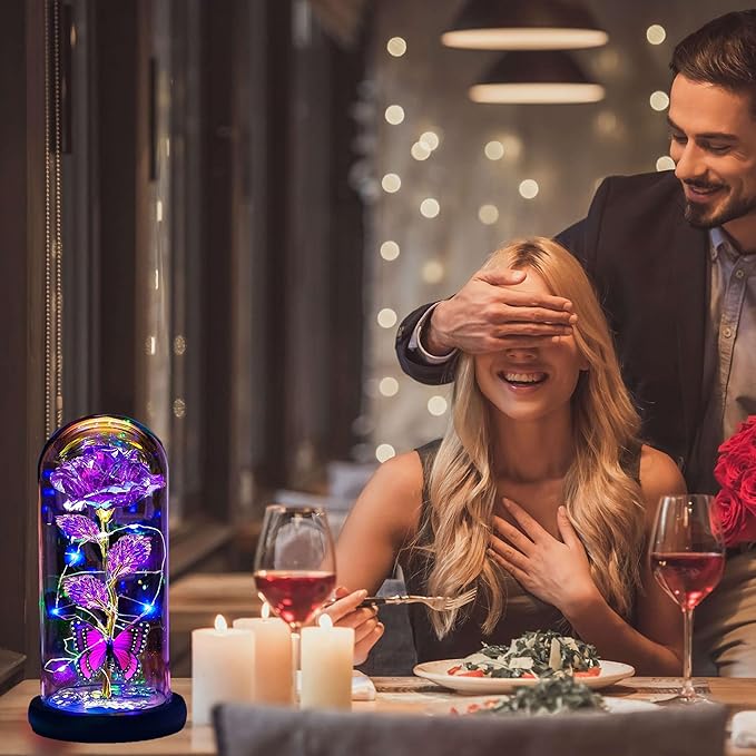 Womens Gifts for Christmas,Christmas Flowers Gifts for Women Mom Sister Grandma Wife Girlfriend, Rose Gifts for Mom,Xmas Gifts Her,Glass Flowers Light Up Rose for Women Purple