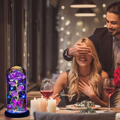 Womens Gifts for Christmas,Christmas Flowers Gifts for Women Mom Sister Grandma Wife Girlfriend, Rose Gifts for Mom,Xmas Gifts Her,Glass Flowers Light Up Rose for Women Purple