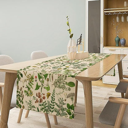 Vintage Botanical Mushroom Table Runner Wild Floral Retro Boho Plants Herbs Ferns Dinner Runner for Farmhouse Cabin Home Kitchen Dining Holiday Party Decor 13x70in