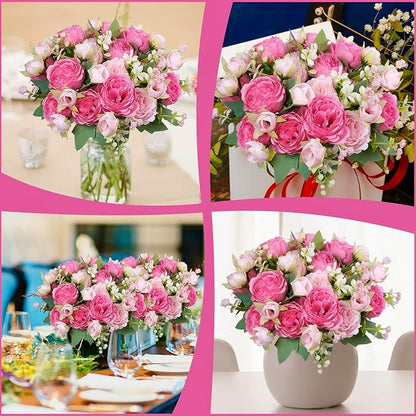 6 Pcs Peonies Artificial Flowers Bulk, Blush Pink Silk Peonies Fake Bouquet for Floral Centerpieces, Red Realistic Faux Peony Flower for Flower Arrangements Wedding Decoration vase
