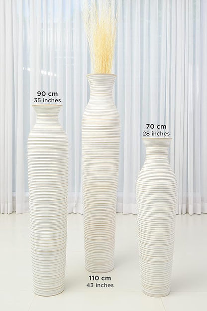 Leewadee Large White Home Decor Floor Vase - Wooden 26 inch Tall Farmhouse Decor Flower Holder for Fake Plant and Pampas Grass
