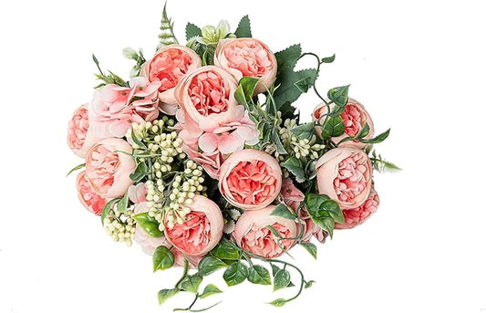 KAOYOO 2 PCS Artificial Peony Bouquet Short Stem for DIY Wedding Decoration Bridal Bouquet Home Decorations(Pink 2-PCS)