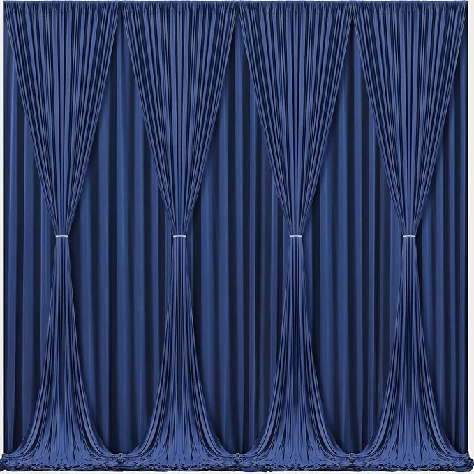 Navy Blue Backdrop Curtains - Wrinkle-Free Polyester Photography Drapes for Wedding, Baby Shower, Birthday, Graduation Party Decorations - 32 X 10FT