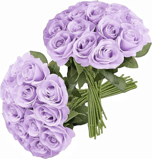 30pcs Lavender Roses Artificial Flowers Lliac Roses Purple Roses Fake Roses Flowers with Long Stems Silk Flowers for Wedding Bouquet Centerpices Decorations Party Bridal Baby Shower