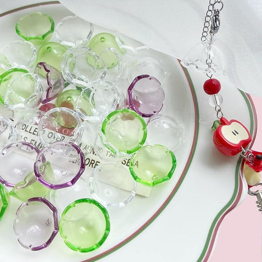 80Pcs Acrylic Clear Flower Bead Caps for Jewelry Making, Transparent Bell Charms, Semi-Round Floral Beads Bulk with Wavy Edge, Jellyfish Beads for Wind Chimes DIY Craft Key Chains-13 * 22mm