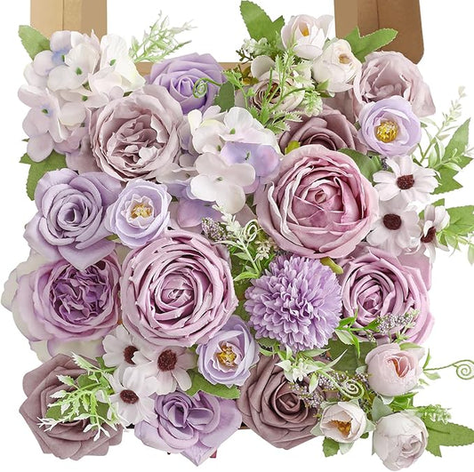 Artificial Flowers, Light Purple Flowers for DIY Wedding Bridal Bouquets, Fake Cake Flowers for Centerpieces,Baby Shower, Table Arrangement, Home Party Decorations