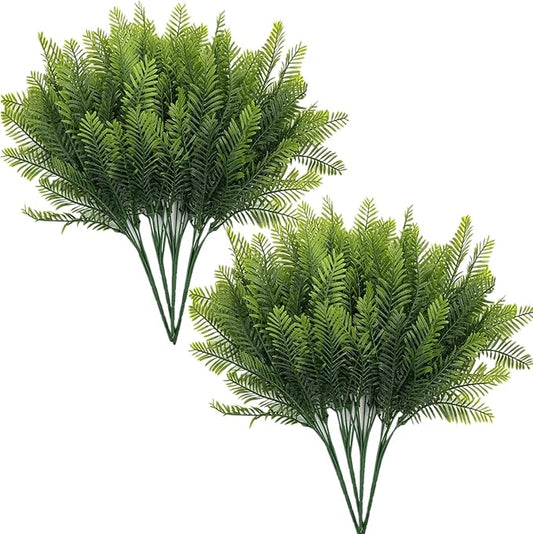 PASYOU Artificial Boston Fern Plants, Greenery Leaves Bamboo UV Resistant Fake Plastic Plant for Outdoors Indoor Hanging Planter Front Porch Garden Farmhouse Decoration 8 Pack