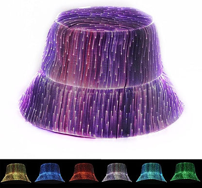LED Rave Bucket Hat Light up Fisherman Cap 7 Colors Glow in the Dark Party Hats USB Rechargeable EDM Festival Gear