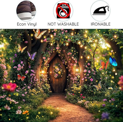 12X10ft Enchanted Forest Backdrop Fairy Tale Garden Wonderland Floral Butterfly Photography Background for Kids Girl Baby Shower Birthday Party Decoration Banner Cake Table Photo Booth Props