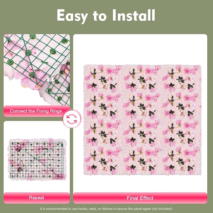 12 Pcs White Flower Wall Flowers Backdrop Artificial Flower for Backdrop Flowers Decoration 3D Floral Panels for Wall Decor Home Party Wedding Room Decoration (60x40cm/Light Pink)
