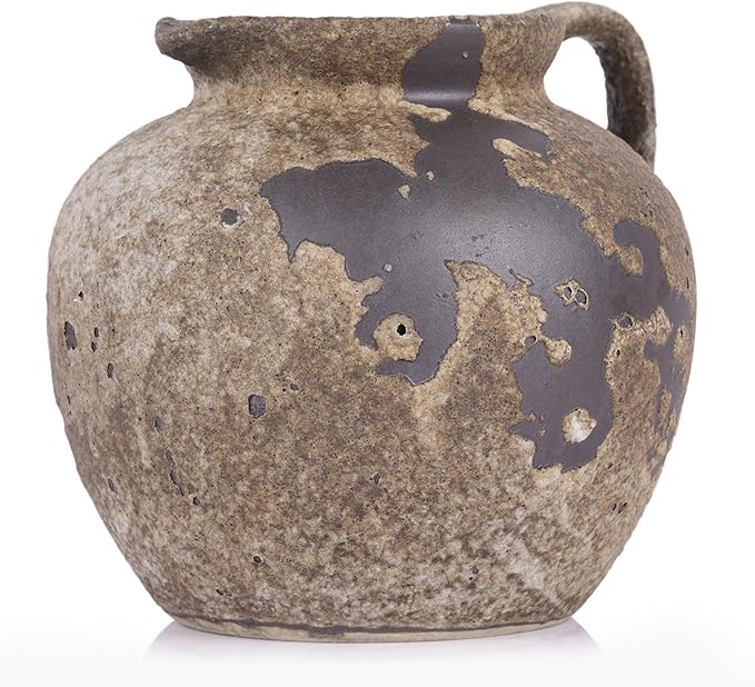 Rustic Vase with Handles, Farmhouse Vase for Home Decor, Wabi Sabi Decor Pottery Vases, Vintage Stone Terracotta Vases Suitable for Living Room, Fireplace, Shelf Decor, Dining Table Decorative