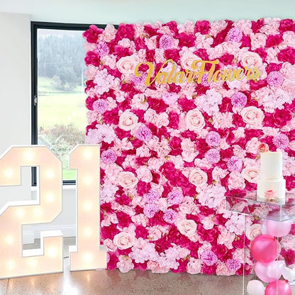 Wedding Backdrop Flower Wall Panels: 24 Packs 15x15 Inches Hot Pink Background - Bridal Shower Party Anniversary Ceremony Decor