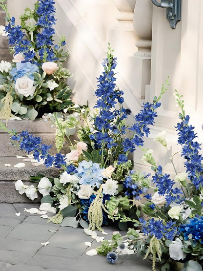 Blue Delphinium Artificial Flowers,8PCS Faux Delphinium Bulk 33.5'' Long Stem Larkspur Silk Flowers for Tall Vase Table Centerpieces Wedding Home Garden Decor(Navy Blue)