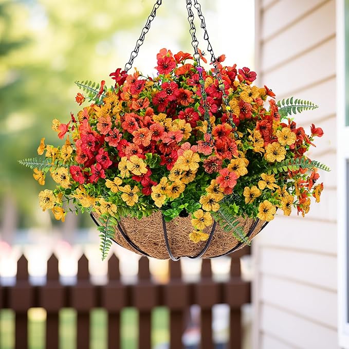 Artificial Fake Flowers Plants for Outdoor,18 Bundles Faux Plants Outside No Fade Plastic UV Resistant for Front Door Porch Patio Balcony Garden Yard Decorations