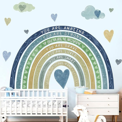 Watercolor Rainbow Wall Sticker Peel and Stick Kids Nursery Wall Decor Stickers Boho Blue Inspirational Walls Decals for Boys Bedroom You Are Decal Motivational Vinyl Art Murals for Baby Room Playroom