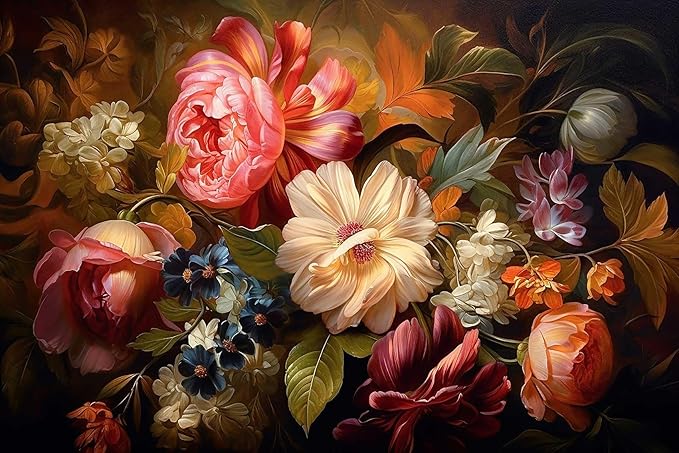 Hand-Painted Watercolor Rose Peony Leaves Flower Mural, Assorted Colors Flower Wallpaper, can be affixed to The Living Room Bedroom Walls（Non-self-Adhesive）
