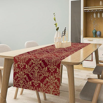 Red Damask Table Runner,Gothic Antique Victorian Floral Boho Table Runner for Home Kitchen Table Dining Garden Farmhouse Wedding Party Decor 13x90 Inch