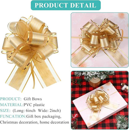WILLBOND 20 Pieces 6 Inch Pull Bows Gift Wrapping Ribbon Pull Bows for Christmas Wedding Baskets Valentine Multicolor Wrap Accessory for Gift Present Holiday Decor(Gold)