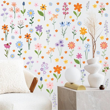 AOWDIAO Floral Wall Decals - 102 Pcs Peel and Stick Vinyl Flower Stickers - Assorted Varieties & Colors for Bedroom, Kids’ Rooms, Nursery, or Living Room Decor
