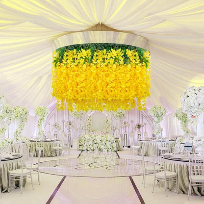 5 Pack Yellow Wisteria Hanging Flowers, 3.44 Ft Fake Hanging Flowers, Artificial Wisteria Garland Vines for Wedding Room Backdrop Outdoor Patio Garden Decoration