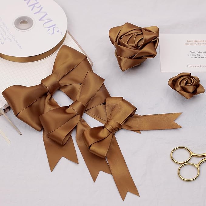 Antique Gold Satin Ribbon, Double Faced 1-1/2 Inch X 50 Yards Antique Gold Ribbon, Premium Satin Ribbon for Gift Wrapping, Crafts, Hair Bow Making, Sewing, Flower Bouquet, Wedding Party Decor