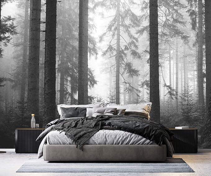 PYFFYP- Dark Foggy Forest Wallpaper murals for Bedroom(Not Peel and Stick)