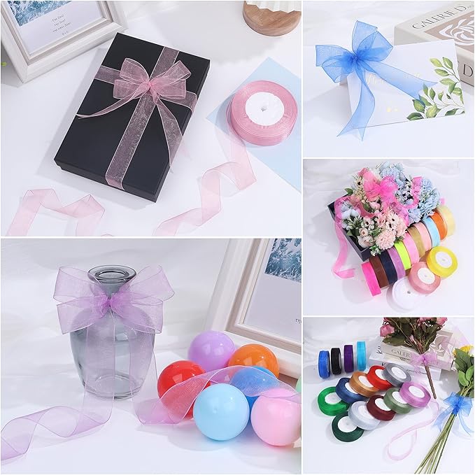 3/4 Inch x 50 Yards Sheer Organza Ribbon Chiffon Ribbon for Gift Wedding Flower Bouquet Wrapping Decorations Crafts (Lavender Purple)