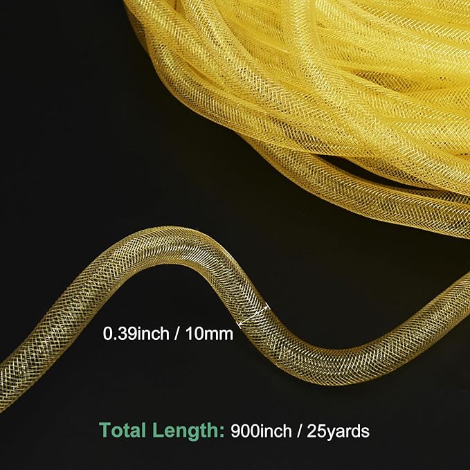 Mesh Tube Ribbon 25 Yards, 10mm Elastic Fabric Ribbons Mesh Tubing for Crafts/Gift Wrapping/Flower Bouquets/Wedding/Birthday/Holiday/Wreaths Christmas/Decoration[Ginger Yellow]