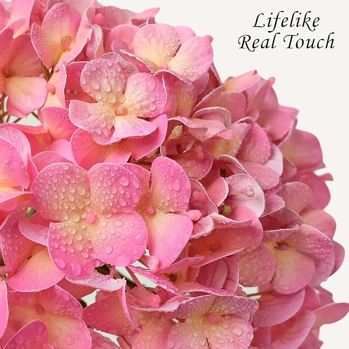 Light Pink Faux Hydrangea Flowers for Decoration,4Pcs 20" Real Touch Lifelike Faux Flowers, Full Fake Artificial Hydrangeas with Stems for Bouquet Table Centerpieces Spring Home Decoration