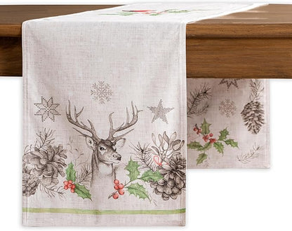 Maison d' Hermine Table Runner 100% Cotton Double Layer Table Runners 72 inches Long for Thanksgiving Christmas Decorations Home Kitchen Dining Party Wedding (Christmas Dew, 14.5" x 72")