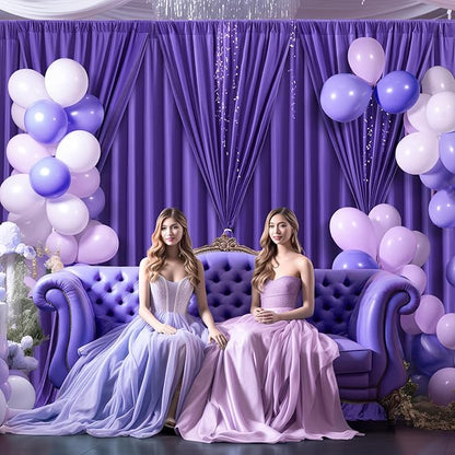 Wish Care Purple Backdrop Curtains - 6 Panels, Wrinkle-Free, Polyester, Photography Drapes for Baby Shower, Birthday Party, Wedding, Prom, Photo Booth - 24 X 10FT (Purple)