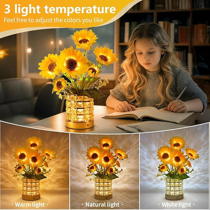 Sunflower LED Lamp,USB Rechargeable Touch Night Light, 3 Color Stepless Dimmable,Small Battery Flower Decor for Bedroom, Restaurant, Bar – Birthday, Mother’s Day,Wedding Gifts for Women,Mom