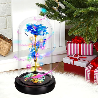 Childom Christmas Rose Gifts for Women,Birthday Gifts for Women Mom Christmas,Flowers for Delivery Prime,Rotating Blue Light Up Rose in A Glass Dome,Anniversary Rose Gift for Her Valentines Day