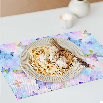 Watercolors Butterfly Placemats Set of 6,Spring Summer Flower Place Mats Washable for Kitchen Dining Table Heat Resistant Decorative Colth Table Mats 6 PCS, Style