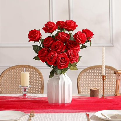 Nubry 24pcs Artificial Silk Roses Bulk,Fake Roses Flower with Stems Realistic Flowers for Wedding Centerpiece Home Party Decor(Red)