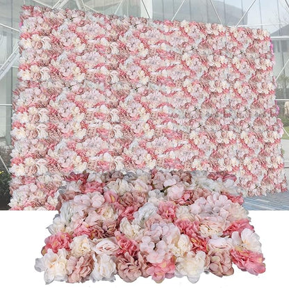 3D Flower Wall Panel Floral Backdrop,6PCS Artificial Flower Wall Background Silk Rose Mat, Artificial Flower Backdrop Faux Flower Panel for Wedding